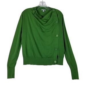 COS Cardigan Top Women Small Green Asymmetrical Button Cowl Neck Cotton 06132877